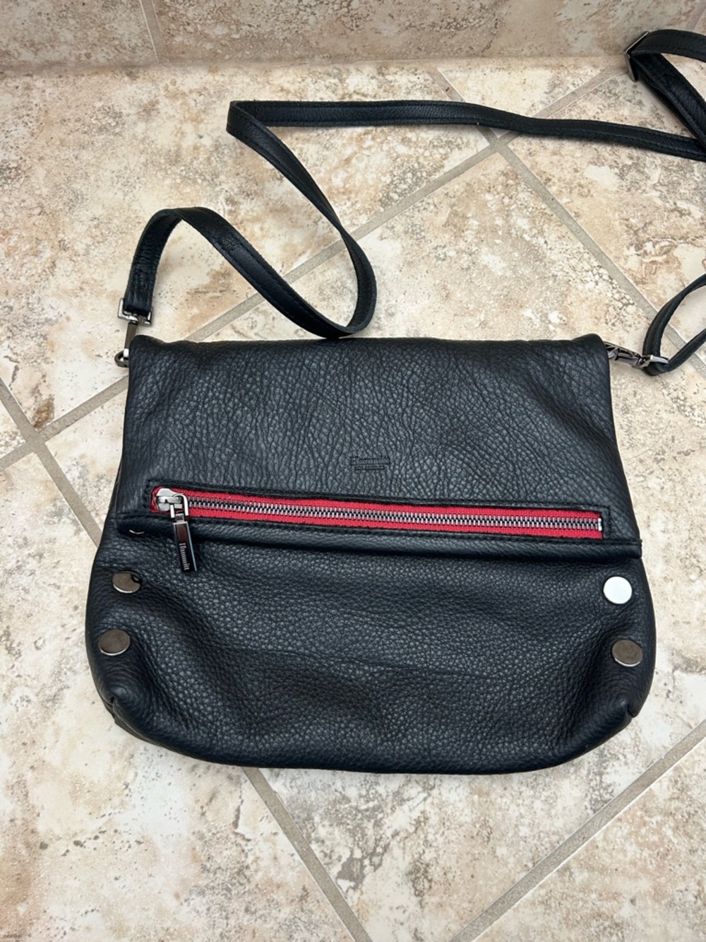 Hammit  vip medium leather cross body Black gold hardware with red
